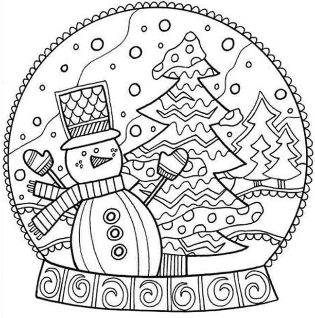 Kolorowanka choinka w kuli śnieżnej